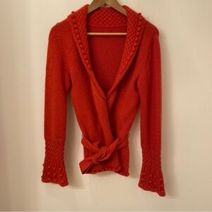 Burnt Orange Cardigan With Belt And Bubbles. No Tags- Feels Like Cashmere/wool S